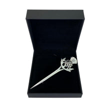 Load image into Gallery viewer, Pewter kilt pin with thistle design head
