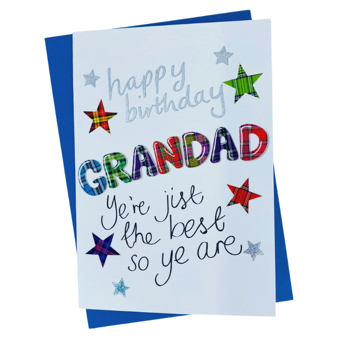 Scottish Birthday Card For Grandad with Tartan Star Design