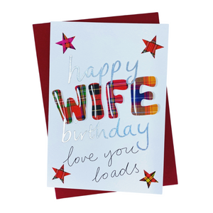 Scottish Birthday Card For Wife with Tartan Star Design