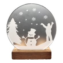 Load image into Gallery viewer, Wooden Tea Light Candle Holder with engraved Christmas Snowman Design
