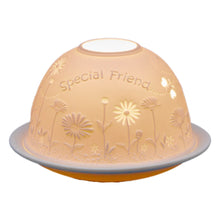 Load image into Gallery viewer, white candle holder with Special Friend back lit
