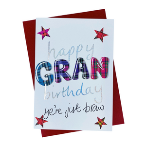 Scottish Birthday Card For Gran with Tartan Star Design