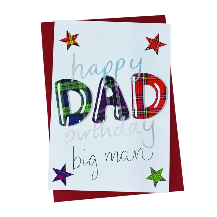 Scottish Birthday Card For Dad with Tartan Star Design