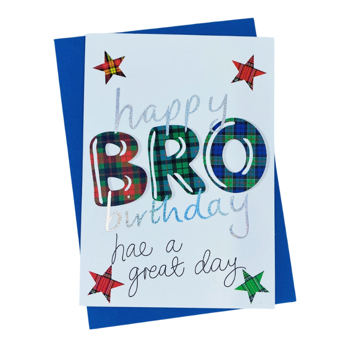 Scottish Birthday Card For Bro with Tartan Star Design