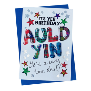 Scottish Birthday Card For Auld Yin with Tartan Star Design