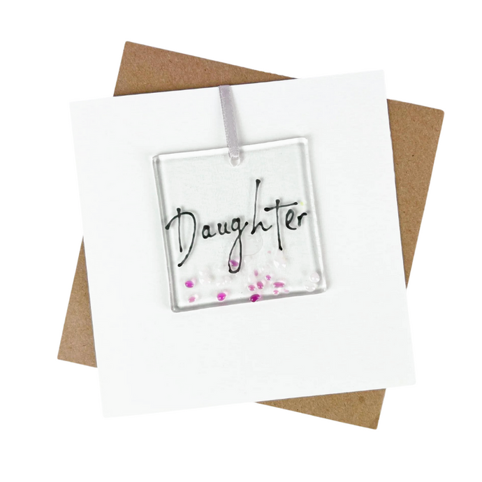 Daughter card with fused glass art decoration