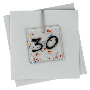 30th birthday card with fused glass art with number 30 on the front