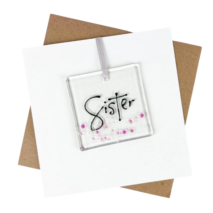 Sister card with fused glass art decoration