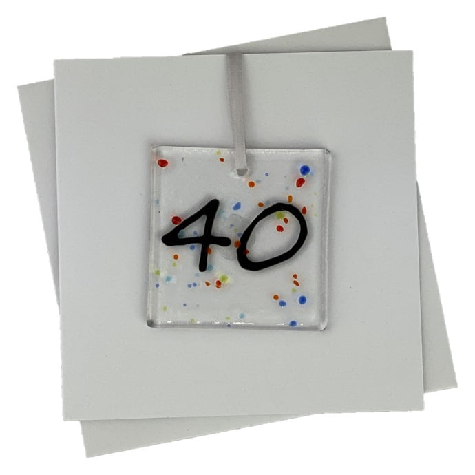 40th birthday card with fused glass art with number 40 on the front