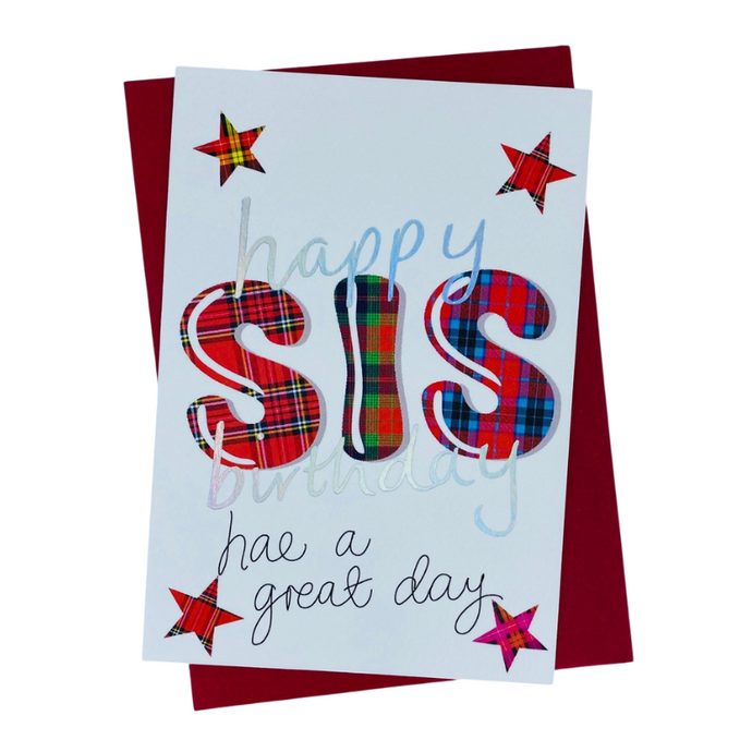 Scottish Birthday Card For Sis with Tartan Star Design