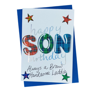 Scottish Birthday Card For Son with Tartan Star Design