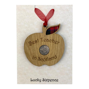 Teacher Wooden Wall Plaque with Lucky Sixpence