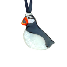 Load image into Gallery viewer, Puffin fused glass decoration
