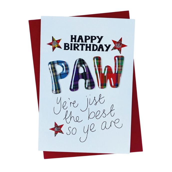 Scottish Birthday Card For Paw with Tartan Star Design