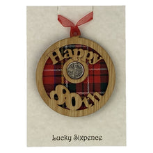 Load image into Gallery viewer, Happy 80th Lucky Sixpence Hanging Wooden Wall Plaque
