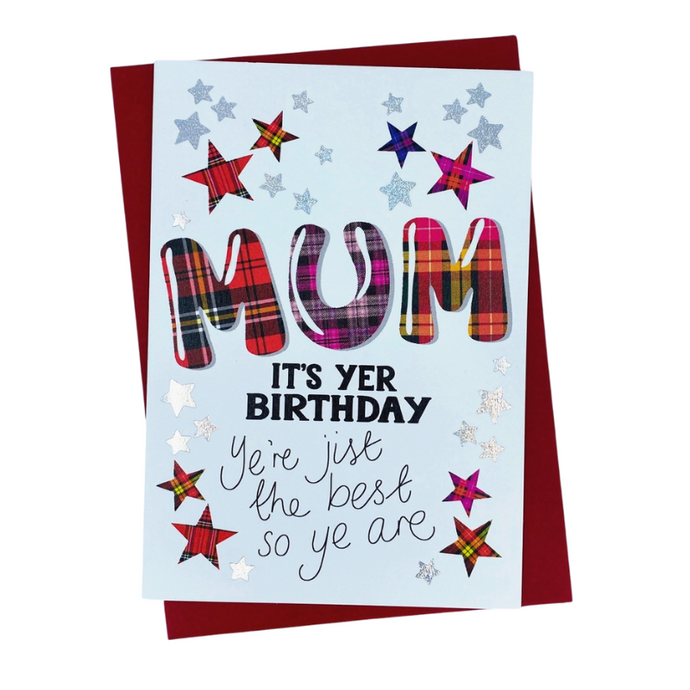Scottish Birthday Card For Mum with Tartan Star Design