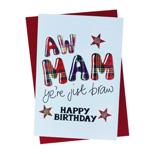 Scottish Birthday Card For Aw Mamwith Tartan Star Design