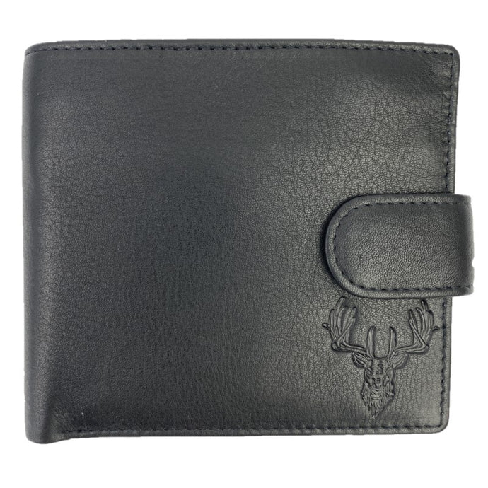 Scottish Gifts For Him Black Leather Breamar Slim Wallet with tab closing