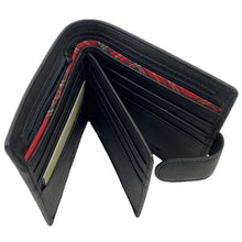 Load image into Gallery viewer, Scottish Gifts For Him Black Leather Breamar Slim Wallet with tab closing
