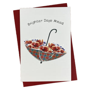 Scottish card with a floral tartan umbrella design on the front.