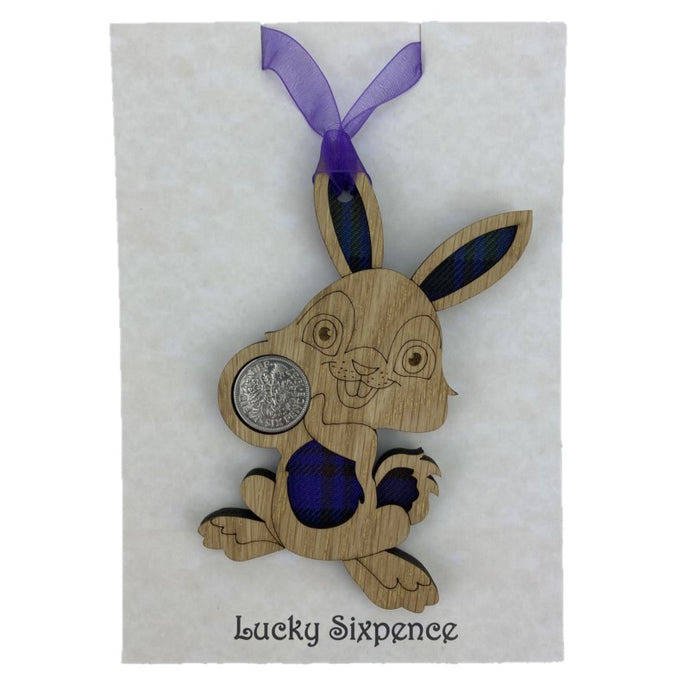 Bunny Gift Wooden Wall Plaque with Lucky Sixpence