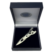 Load image into Gallery viewer, Pewter Kilt Pin with celtic design in a gift box for a keepsake gift for him

