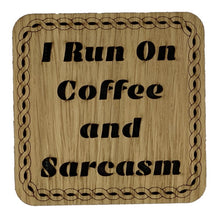 Load image into Gallery viewer, Wooden Mug Coaster with coffee phrase
