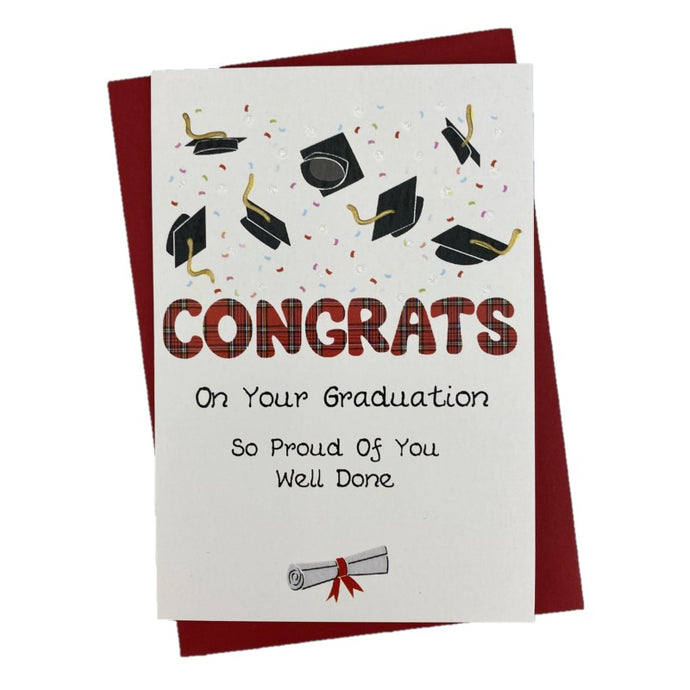 graduation Card with tartan congrats on the Front of the Card