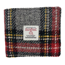 Load image into Gallery viewer, Mens Harris Tweed Wallet with red, yellow, black and grey tweed and white Harris Tweed Label in the centre 

