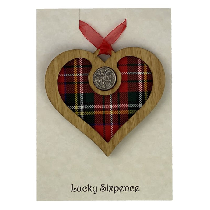 Lucky Sixpence Wooden Plaque in the shape of a heart