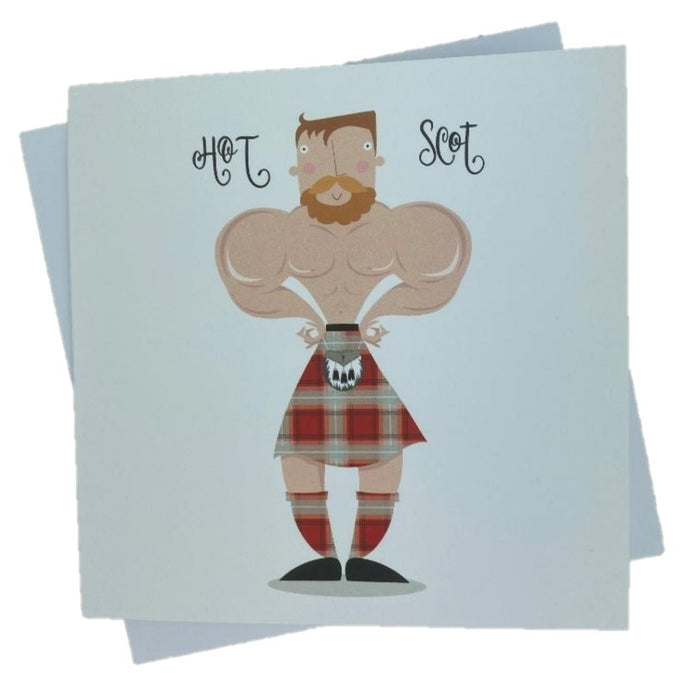 'Hot Scot' Funny Scottish Card with white background and black text and blank inside