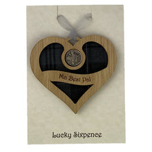 Load image into Gallery viewer, Scottish Gift Idea Lucky Sixpence Wooden Wall Gift with Heart Design
