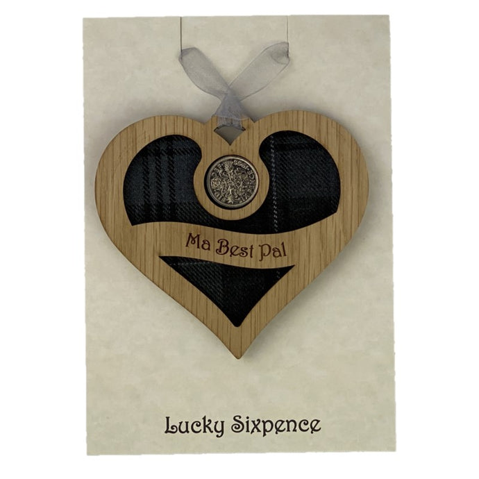 Scottish Gift Idea Lucky Sixpence Wooden Wall Gift with Heart Design