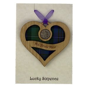 Lucky Sixpence Wooden Wall Plaque in Heart Shape