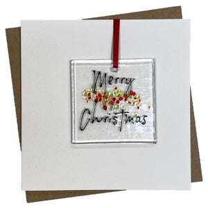 Merry Christmas card with fused glass art decoration