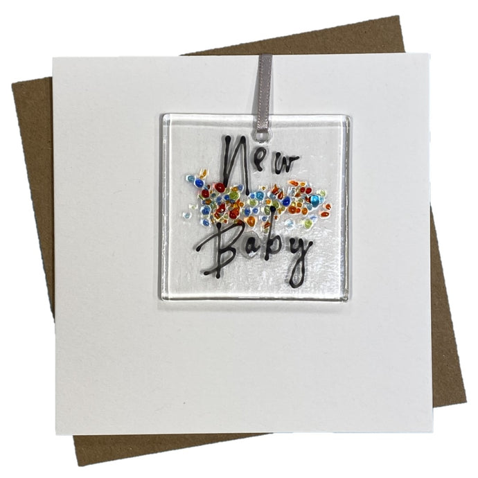 New Baby card with fused glass art decoration