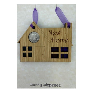 New House Gift Wooden Wall Plaque with Lucky Sixpence