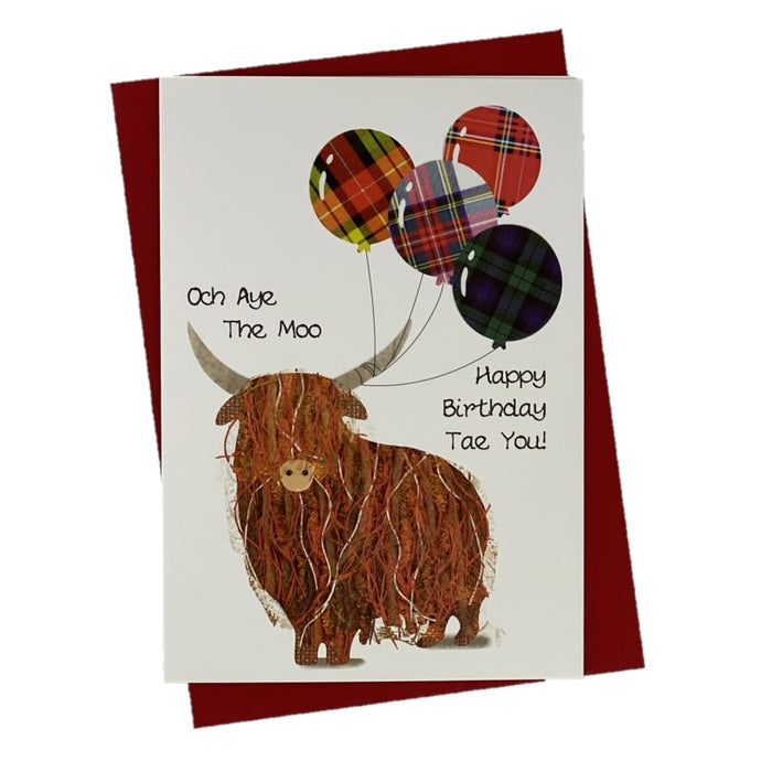 Funny Scottish Birthday Card with Highland Cow on the Front