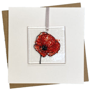 Poppy card with fused glass art decoration