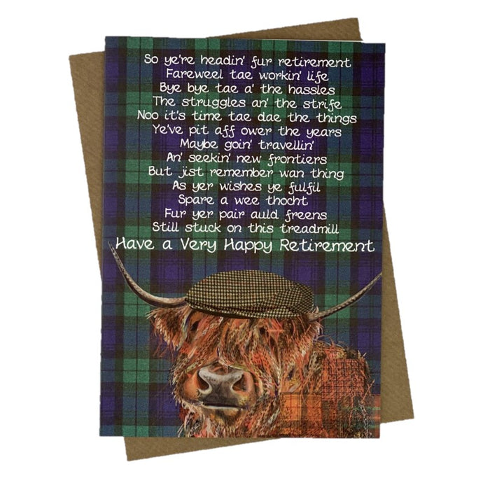 Funny Retirement Card with Highland Cow and Poem on the Front