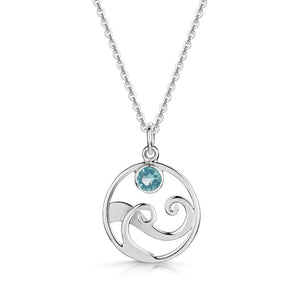 Flowing Scottish Coast Silver pendant featuring a blue crystal
