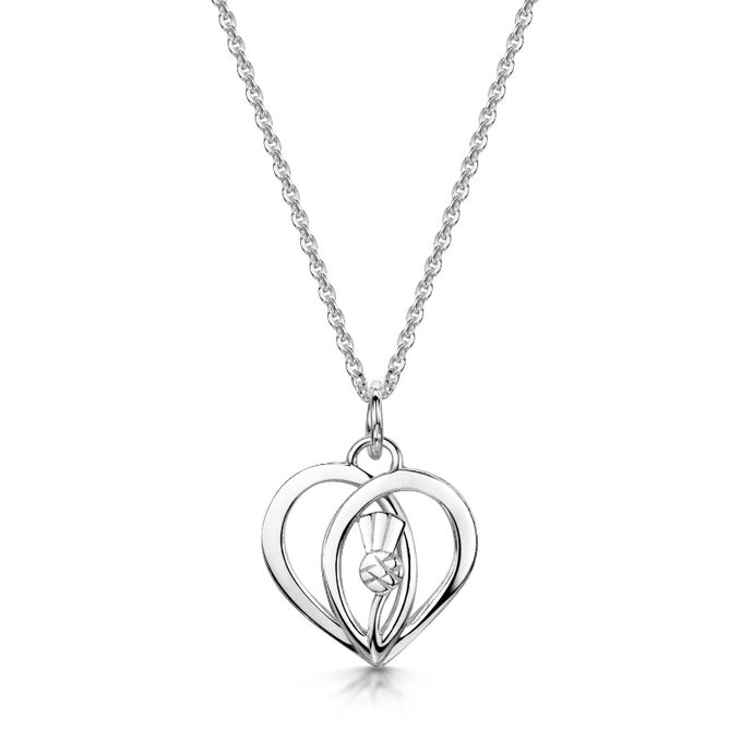 Silver Pendant Necklace with Thistle Heart design