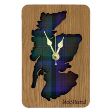 Load image into Gallery viewer, Wooden Clock Gift with Scotland Map in the centre made from Tartan
