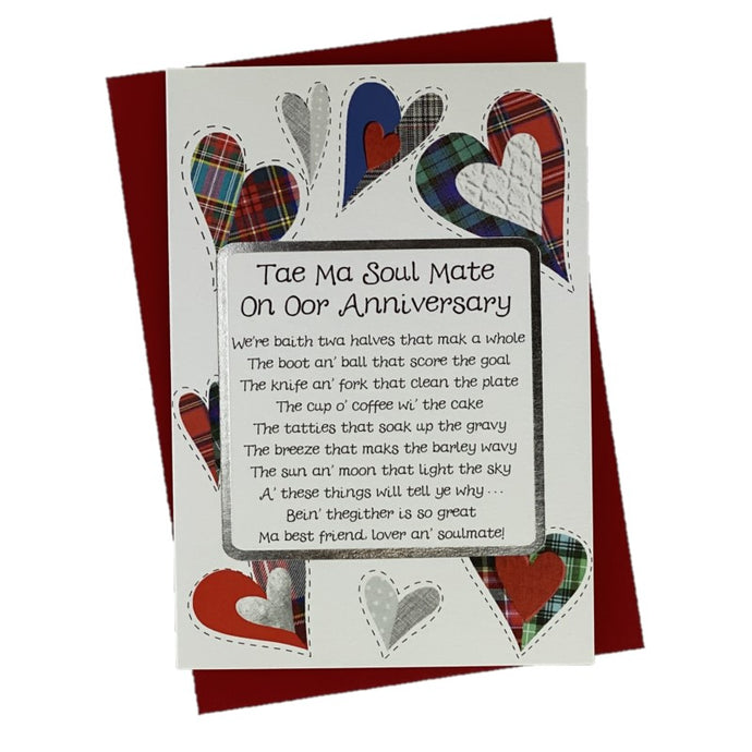 Funny Anniversary Card with Poem and Tartan Hearts