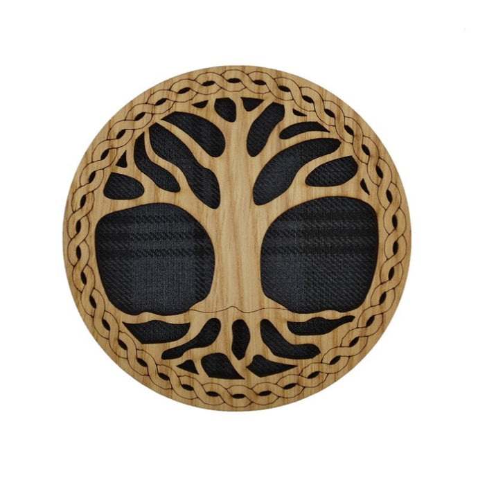 Round Wooden Mug Caoster with Tree of Life Design
