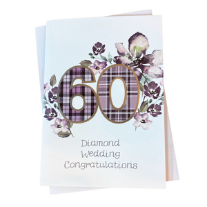 Diamond Wedding Anniversary Card with Tartan and Floral Design