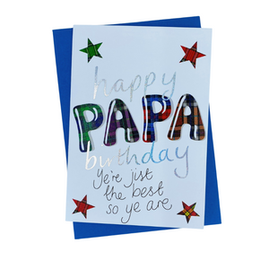 Scottish Birthday Card For Papa with Tartan Star Design