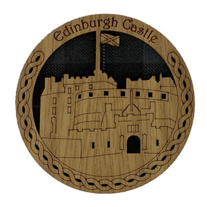 Edinburgh Castle Wooden Mug Coaster with design of edinbrgh castle