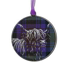 Load image into Gallery viewer, Round hanging plaque with a tartan background
