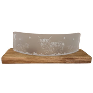Wooden Tea Light Candle Holder with Acrylic Sheet and Highland Cow Design